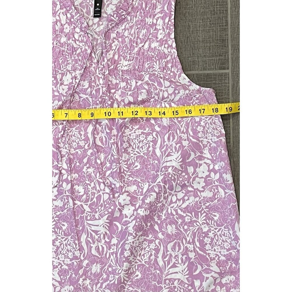 Aqua Women’s Top Small Size Floral Print Tassel Tie 100% Cotton Purple White - Picture 5 of 9